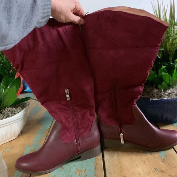 Hoff knee boot burgundy suede like material . 6.5 size - Picture 2 of 10